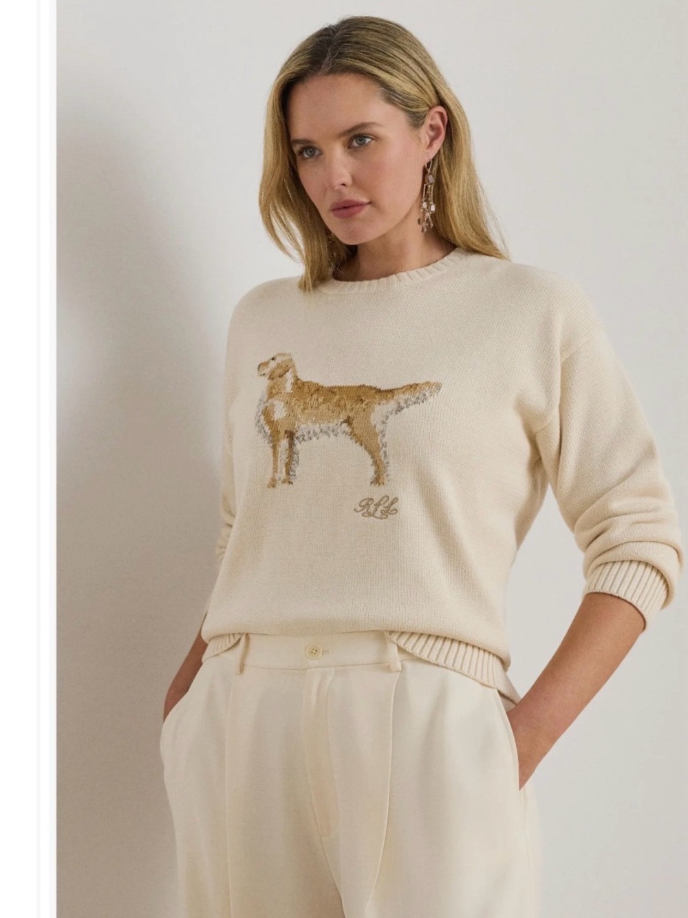 NWT Lauren Ralph Lauren Ivory Cream Golden Retriever Yellow Lab Dog Sweater